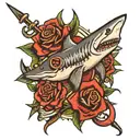 shark and harpoon piercing tattoo design idea