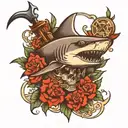 shark and harpoon piercing tattoo design idea