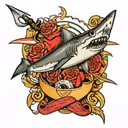 shark and harpoon piercing tattoo design idea