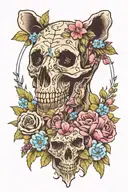 Bear skull with summer and spring flowers growing tattoo design idea