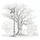 Tree with a street lamp for a trunk tattoo design idea