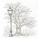 Tree with a street lamp for a trunk tattoo design idea
