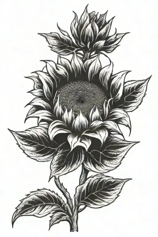 manly sunflower with hidden middle finger tattoo design idea