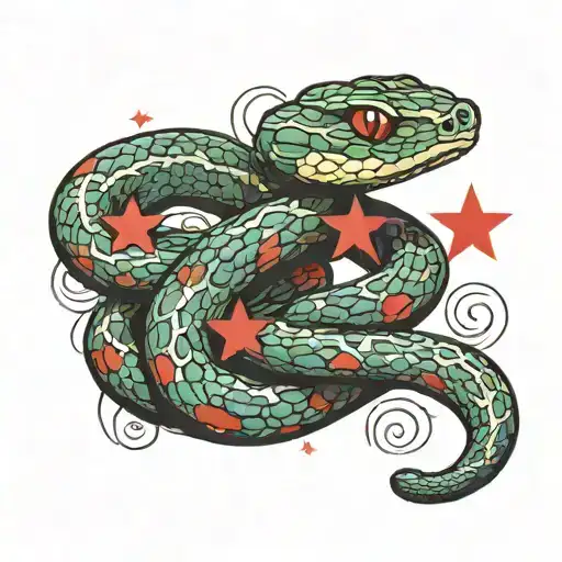 snake wrapped around 3 red stars tattoo design idea