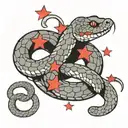 snake wrapped around 3 red stars tattoo design idea