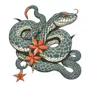 snake wrapped around 3 red stars tattoo design idea