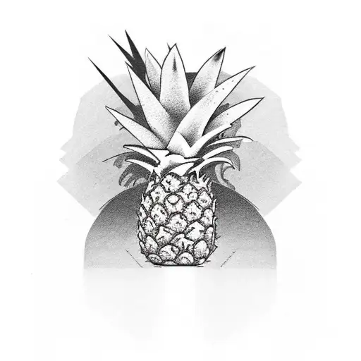 Minimalistic finelinestyle Pineapple tattoo without shading , white Background tattoo design idea