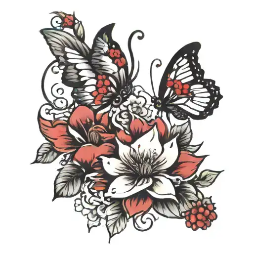 red cerry blossoms and butterflies with a quote saying always on my mind forever in my heart   tattoo design idea
