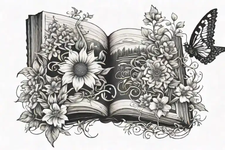 open book, flowers growing, farm animals , basic tattoo design tattoo design idea