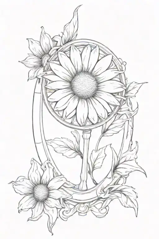 a broken mirror with a daisy growing from the cracks tattoo design idea