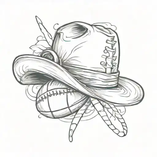 Combine the elements of a rugby ball and a cowboy hat into a unique design tattoo design idea
