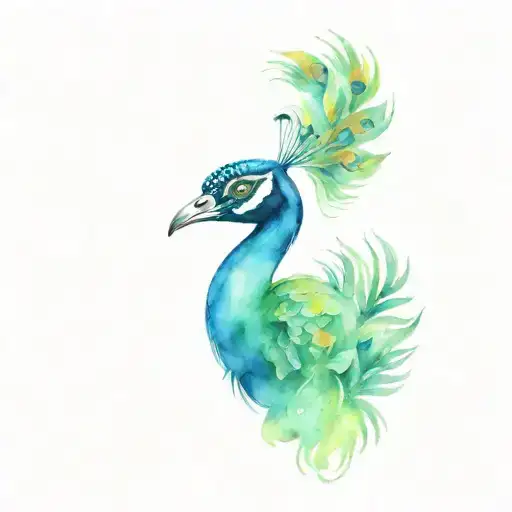 peacock perched on colorful bromeliads tattoo design idea
