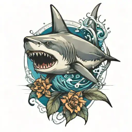 great white shark fin emerging tattoo design idea