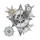 simple black, compass surrounded, rounded, anchor  tattoo design idea