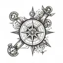 simple black, compass surrounded, rounded, anchor  tattoo design idea