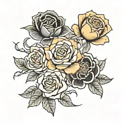 Japanese style, roses and honeysuckle flowers tattoo design idea