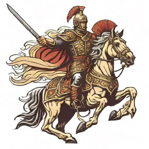 roman soldier on horse tattoo design idea