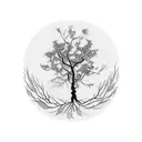 A camera lens morphing into a tree branch with leaves, symbolizing growth and creativity in photography tattoo design idea