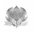 A camera lens morphing into a tree branch with leaves, symbolizing growth and creativity in photography tattoo design idea