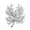 A camera lens morphing into a tree branch with leaves, symbolizing growth and creativity in photography tattoo design idea