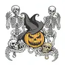 hallween with pumpkin, skeletons, blood, bat, snakes tattoo design idea