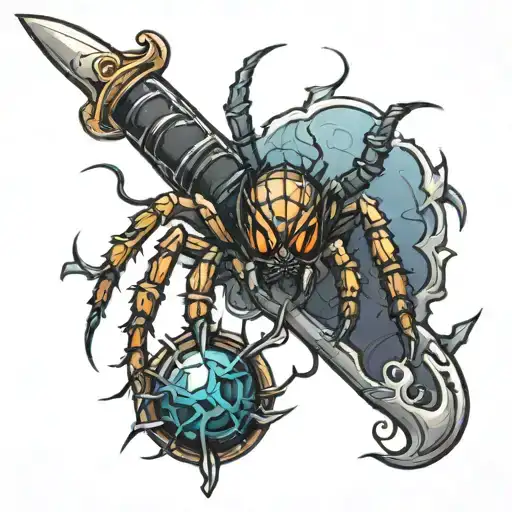 Spider crawling up a sword tattoo design idea