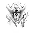 Zeus with lightning bolts and Greek mythology accessories tattoo design idea