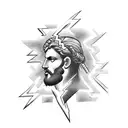 Zeus with lightning bolts and Greek mythology accessories tattoo design idea