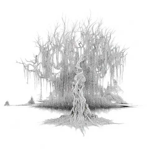 dead scary willow tree  tattoo design idea