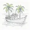 Combine a tropical palm tree with a blueprint of a boat for a technical yet artistic design tattoo design idea
