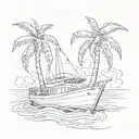 Combine a tropical palm tree with a blueprint of a boat for a technical yet artistic design tattoo design idea