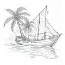 Combine a tropical palm tree with a blueprint of a boat for a technical yet artistic design tattoo design idea