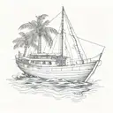 Combine a tropical palm tree with a blueprint of a boat for a technical yet artistic design tattoo design idea