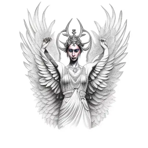 Goddess of victory with wings covering face and full body  tattoo design idea