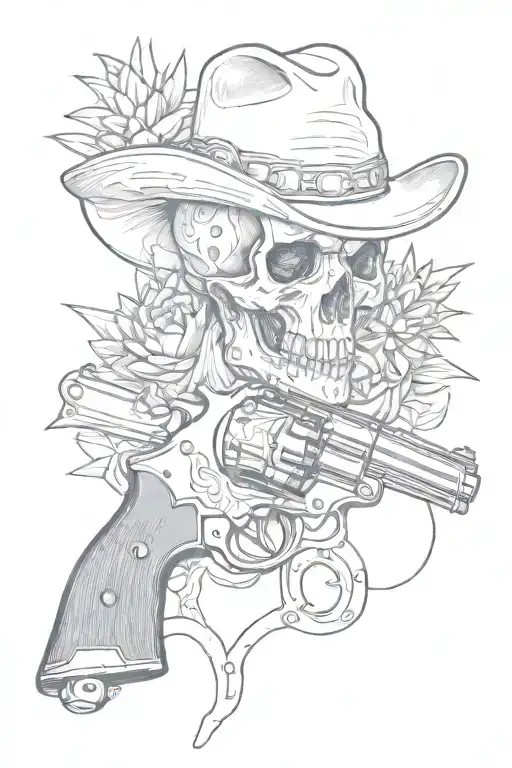 wild west skulls zippo cactus revolver pinup  tattoo design idea