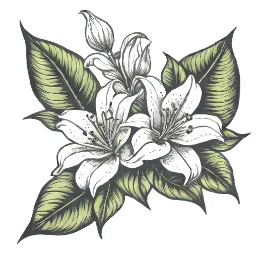 gardenia and 1 lily flower intertwined tattoo design idea