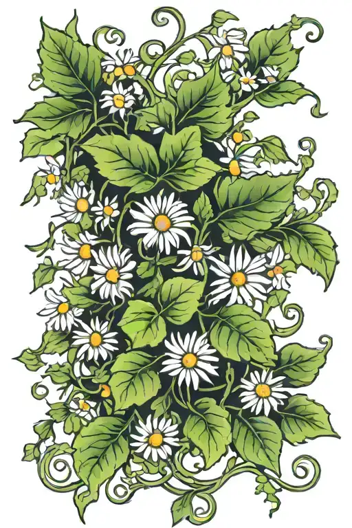 vine with ivy leaves and daisies coming off tattoo design idea