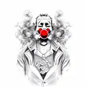 clown holding mask and smoke tattoo design idea