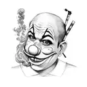 clown holding mask and smoke tattoo design idea