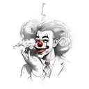 clown holding mask and smoke tattoo design idea