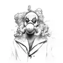 clown holding mask and smoke tattoo design idea