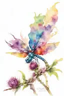 scottish thistle and dragonfly hovering 10 feet tattoo design idea