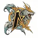 the letter N with thunder lightning tattoo design idea