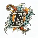 the letter N with thunder lightning tattoo design idea
