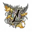 the letter N with thunder lightning tattoo design idea