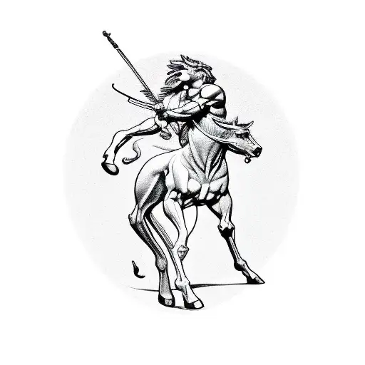 sagittarius centaur bending a bow with the astrological sign aquarius next to it on a man's forearm tattoo design idea
