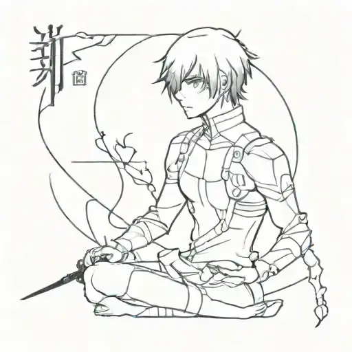 Combine elements from Nier Automata and Sosuke Aizen's character traits to create a unique and symbolic tattoo design tattoo design idea