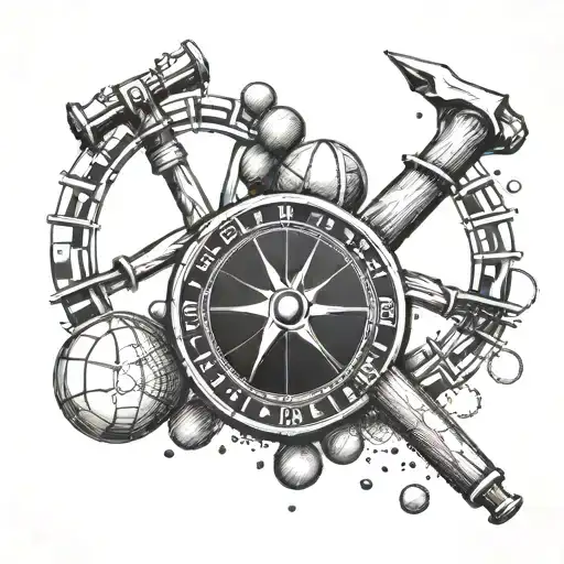 A roulette wheel made up of basketballs and plumber's tools tattoo design idea