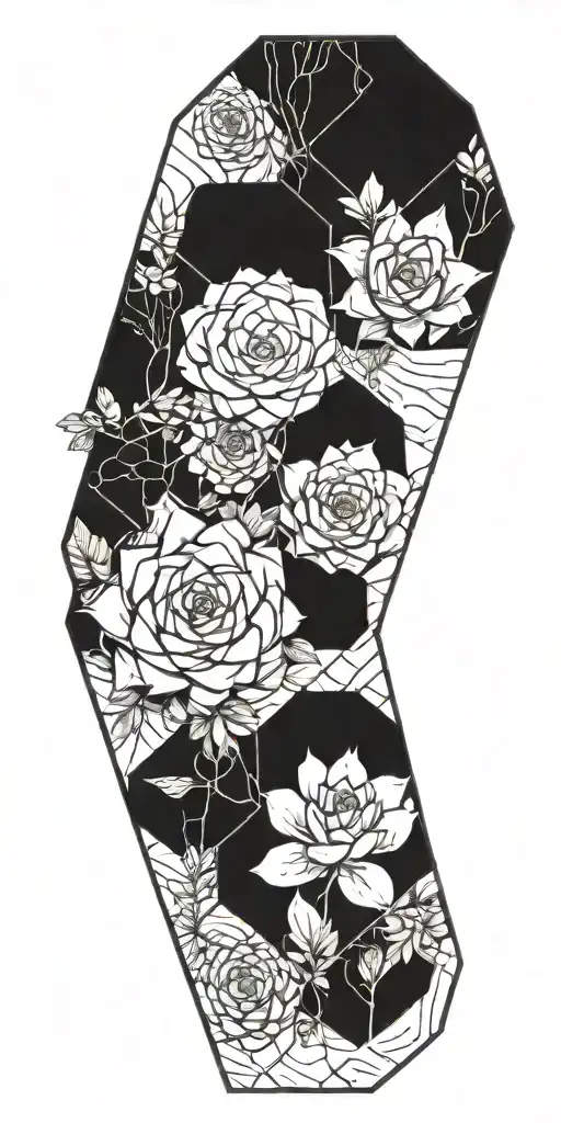 viney plants and succulents growing in hexagons black linework minimalistic tattoo design idea