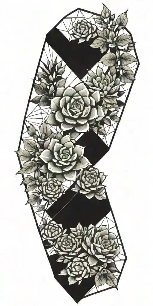 viney plants and succulents growing in geometric shapes tattoo design idea